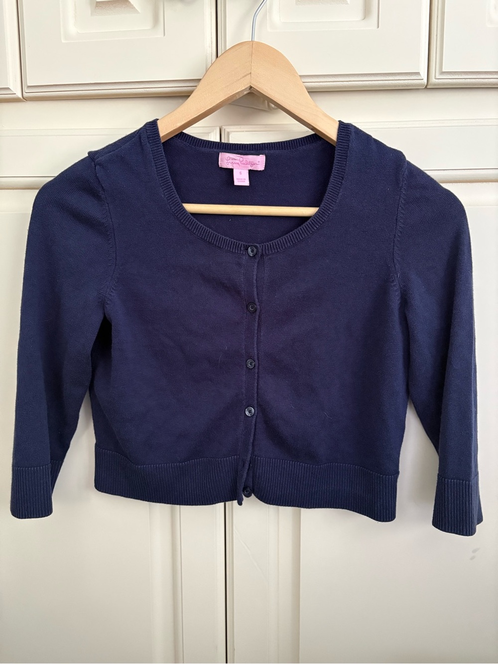 Lilly Pulitzer Girls Navy Button Front Cropped Cotton Cardigan Size‎ Small
